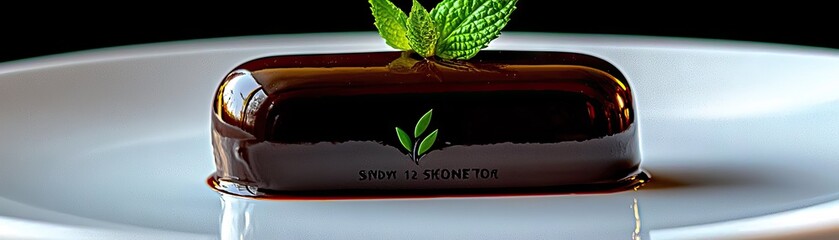 Elegant dark chocolate dessert with mint garnish.