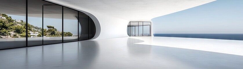 Modern, minimalist interior with panoramic ocean views