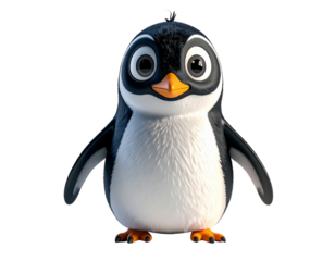 Hyper-realistic 8K PNG of a cute 3D cartoon penguin with big expressive eyes and flip 446692