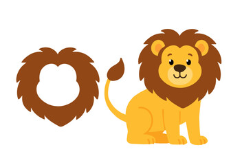Lion with big mane, cute cartoon style animal illustration, perfect for kids projects, storybooks, zoo themes, education, branding, and creative designs.