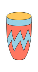 Groovy retro music drum in cartoon graphic style with bold pop orange. Funky instrument and colorful symbol, perfect as y2k groovy element for vibrant audio poster or modern festival sticker.