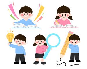 유치원 학교 어린이 캐릭터 책,연필,돋보기 피피티 드로잉(kindergarten school children character book,pencil ppt drawing)