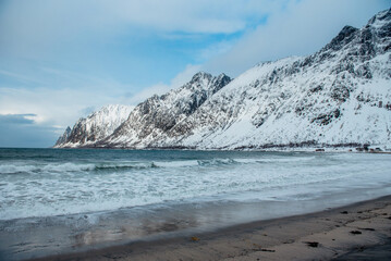 Snowy Mountains by the Ocean