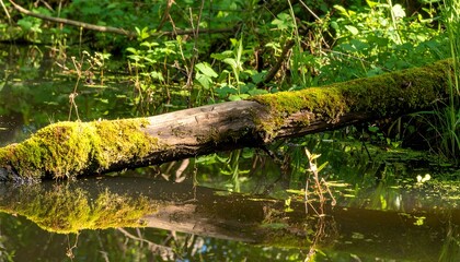 Fallen log in a swampy area