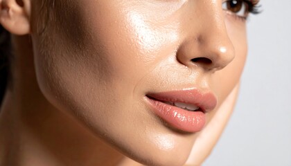 Fototapeta premium Close-up of a woman's face, highlighting healthy skin and soft features