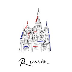 Saint Basil's Cathedral of Moscow drawing, hand-drawn digital line art illustration