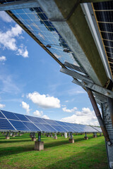 Ground-mounted solar power system with galvanized steel frame and multiple PV modules, designed for reliable renewable electricity generation in large-scale commercial and utility installations