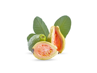 ripe and fresh pink guava isolated on white background