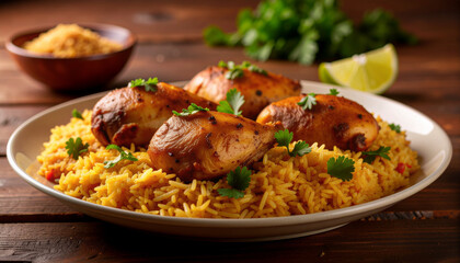 Fototapeta premium Qatari Machboos with Chicken and Dried Lime