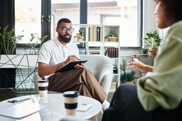 Engaging job interview in a modern office setting with young professionals