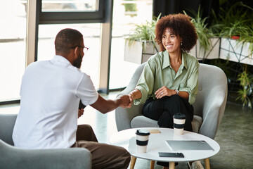 Engaging job interview between young professionals in a modern office environment