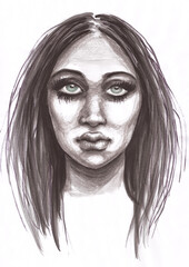 Watercolor woman portrait, hand drawn beauty and fashion illustration