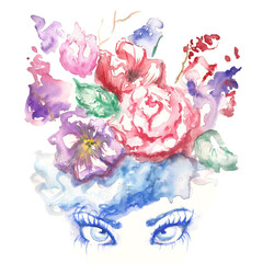 Watercolor woman portrait, hand drawn beauty and fashion illustration