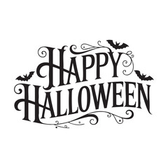Obraz premium Decorative Happy Halloween calligraphy typography with spider web and bat icons vector