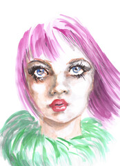 Watercolor woman portrait, hand drawn beauty and fashion illustration
