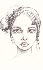 Charcoal woman portrait, hand drawn beauty and fashion illustration	
