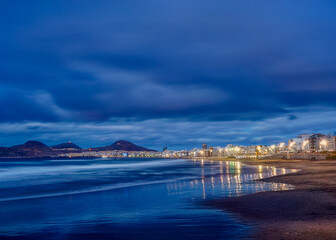 view of the beach of las canteras at sunset, gran canaria