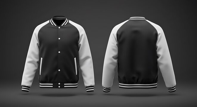 Black & White Varsity Jacket: 3D Render, Subtle Lighting