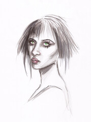 Charcoal woman portrait, hand drawn beauty and fashion illustration	

