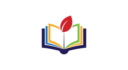 Open Book with Red Feather Pen Logo Design.