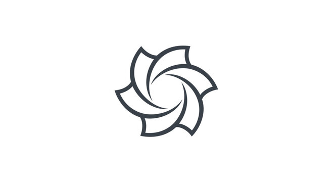 Abstract geometric flower logo design with swirling petals.