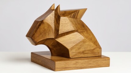 Geometric wood animal head sculpture