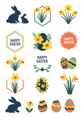 Fototapeta premium Happy easter celebration spring holiday decorated eggs and flowers illustrations