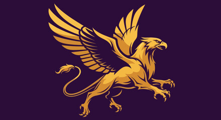 Majestic golden griffin mythical creature with powerful wings and lion body.