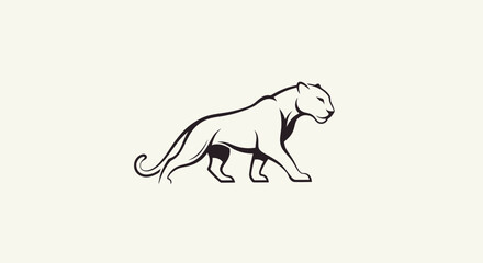 Minimalist black and white line art of a walking panther.