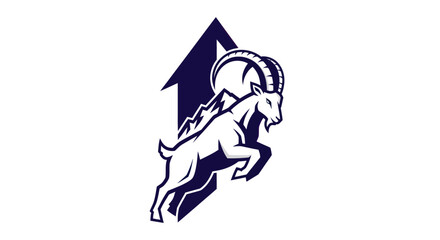 Dynamic Mountain Goat Leaping with Mountain Peak Silhouette.