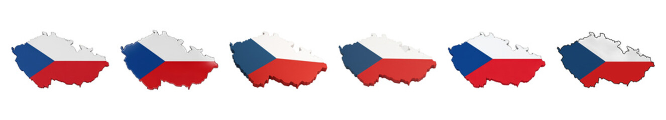 Fototapeta premium Czech Republic map flag set including 3D and outline styles isolated. European country geography and national identity.