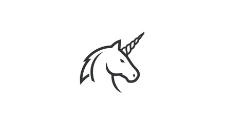 Minimalist unicorn head line art logo design symbol.