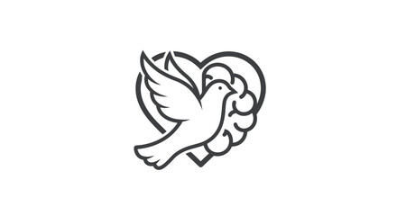 Dove and Heart Line Art Logo Design.