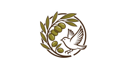 Dove with Olive Branch Peace Symbol Logo.