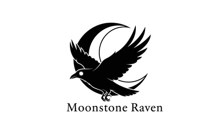 Moonstone Raven logo with a black raven and crescent moon.