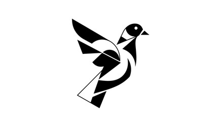 Stylized black and white dove in flight geometric design.