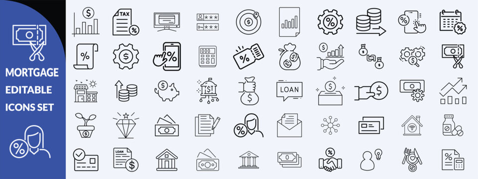 Loan and credit line icons. Editable stroke. For website marketing design, logo, app, template, ui, etc. big icon  Vector set design .