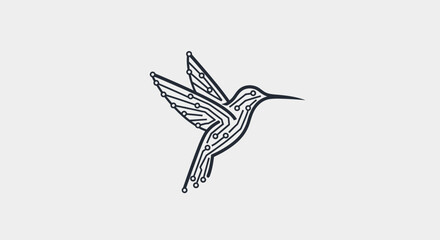Cybernetic hummingbird logo with electronic circuit board design.