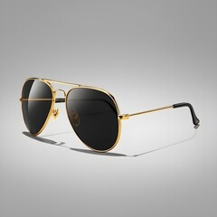Gold Aviator Sunglasses with Dark Lenses on Reflective Surface