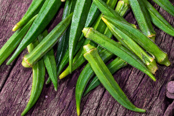 Fresh green okra, Organic vegetable, Asian food ingredients, Okra or Lady's finger or Bhindi fresh green vegetable
