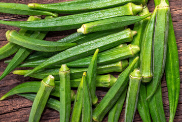 Fresh green okra, Organic vegetable, Asian food ingredients, Okra or Lady's finger or Bhindi fresh...