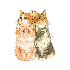 Adorable Cat Portraits A Detailed Illustration