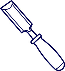 vector illustration of a chisel tool. Woodworking chisel with flat metal blade and wooden handle. Outline of a wood chisel with a sharpened edge. 