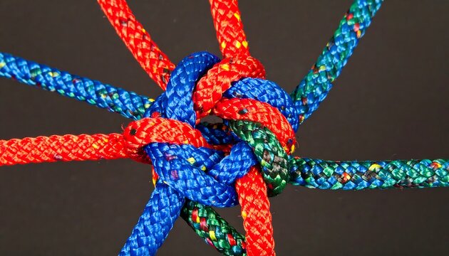 Colorful ropes knotted together