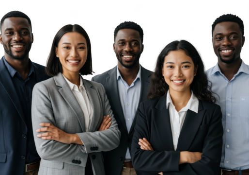 Diverse business team smiling confidently together professionalism and unity in the workplace transparent background