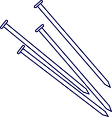 Nails line art vector. Construction Nails, Building Equipment, Metal nails outline. Steel Nail or Hobnail Icon. Four metal nails vector illustration