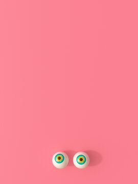 3d render of eyeballs on pink background symbolizing surveillance and humor