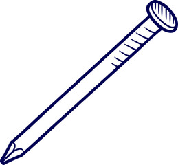 Vector of Metal Nail outline. A single nail outline with a flat head and sharp point. Hobnail Vector Illustration for Hardware. Minimalist line art illustration of a single nail