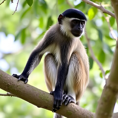 Fototapeta premium De Brazza's Monkey sitting on a tree. Its scientific name is Cercopithecus neglectus.