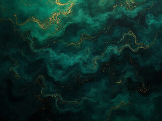 "Rich abstract background inspired by velvet fabrics. Deep emerald green, forest teal, and black blended with subtle golden highlights."